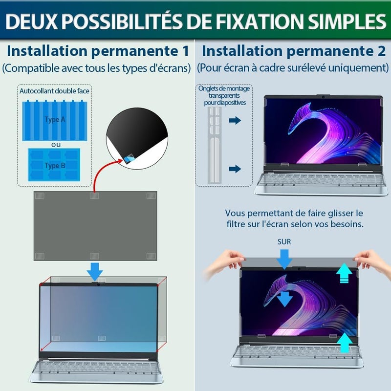 STARY 15.6 Inch Laptop Privacy Film for 16:9, Removable Anti-Spy Screen Privacy Film, 15.6 Inch Blue Light Anti-Glare Privacy Screen Film, Compatible with Lenovo HP Dell Acer Samsung Asus - Image 3