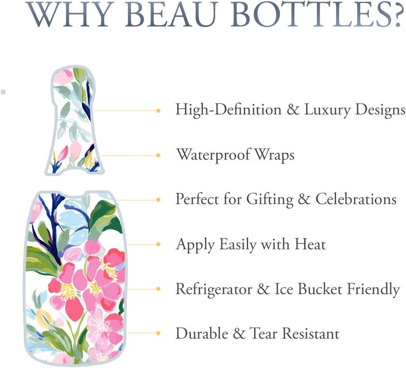 beaubottles Pink Seashells Custom Wine Label Wrap for La Marca 750ml Champagne Bottle - Personalized Wine Bottle Labels for Weddings, Events & Gifting - Easy Shrink Application - Image 2