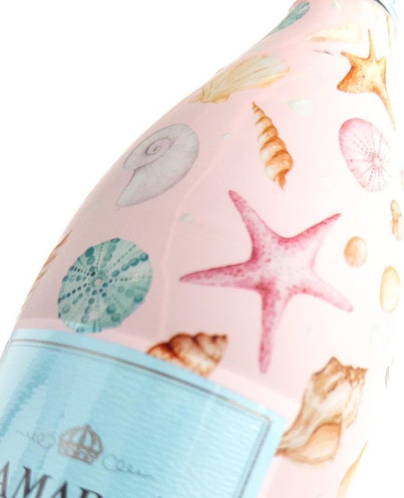 beaubottles Pink Seashells Custom Wine Label Wrap for La Marca 750ml Champagne Bottle - Personalized Wine Bottle Labels for Weddings, Events & Gifting - Easy Shrink Application - Image 1