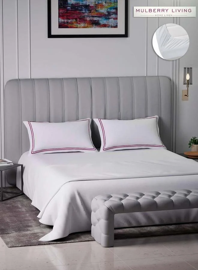Mulberry Living 100% Cotton Queen Fitted Bedsheet With 2 Pillow Covers- 400Tc Sovereign Whites