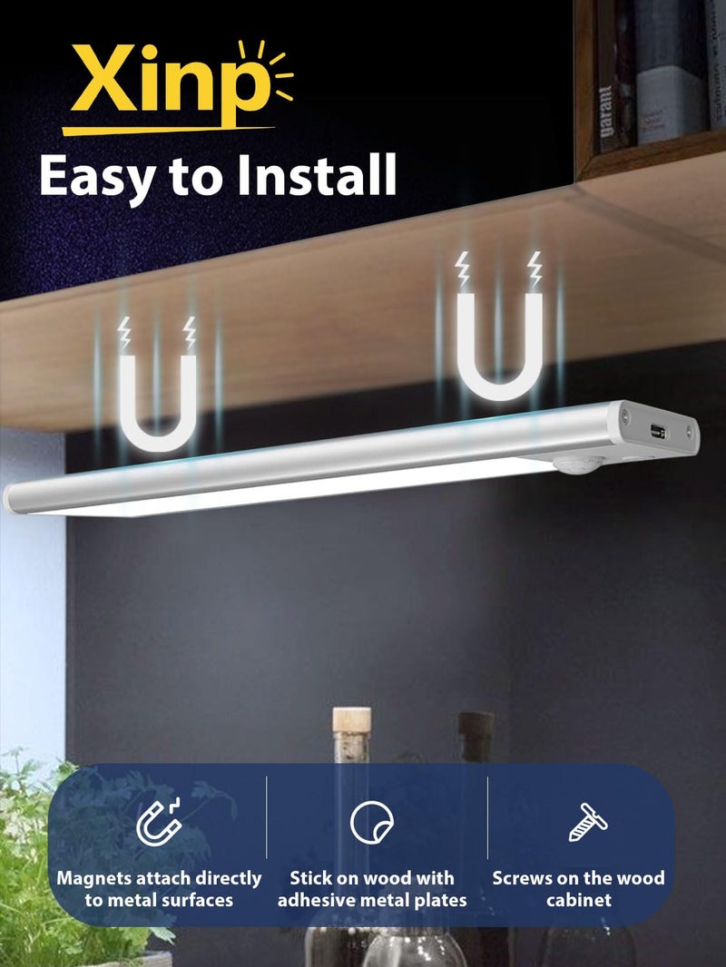 xinp Under Cabinet Lighting 3 Color Magnetic Motion Sensor Light Indoor 4 Pack USB Rechargeable Closet Lights 2500mAh Battery Operated Wireless Dimmable Under Counter Light Bar for KitchenHallway - Image 4
