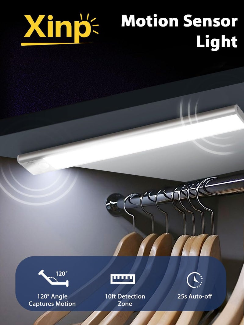 xinp Under Cabinet Lighting 3 Color Magnetic Motion Sensor Light Indoor 4 Pack USB Rechargeable Closet Lights 2500mAh Battery Operated Wireless Dimmable Under Counter Light Bar for KitchenHallway - Image 5