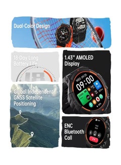 BLACK SHARK GS3 Sports Smartwatch, Two Dual Tone Straps, 1.43’’ AMOLED Display, LED Flashlight, 18 Days Long Battery Life, 5ATM Water Resistance. 120 Sport Modes, Built-in GPS,  Health Tracking Watch -  Black/Orange  - Image 2