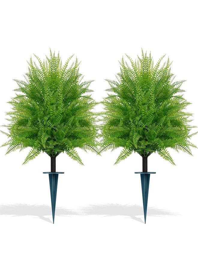 Grooy Artificial Fern Topiary Ball with Ground Spike, Set of 2 Faux Boston Fern Plants Shrub, Fake UV Resistant Evergreen Bushes for Porch Garden Indoor Outdoor Decor - Image 1