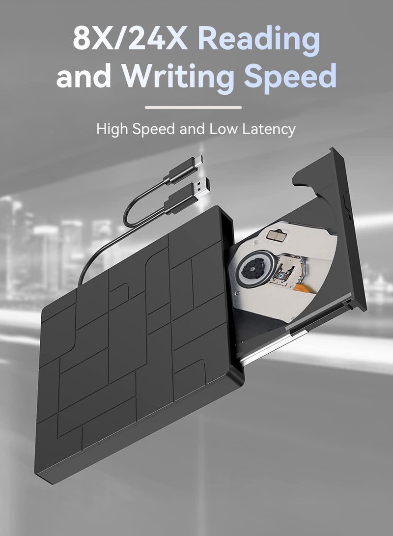 LEOKOR External CD/DVD Drive,7-IN-1 USB 3.0 Slim Portable DVD Player,CD ROM Burner,Writer,and External Disk Drive Optical Compatible with Laptop Desktop PC Windows Mac Linux OS (BLACK) - Image 2