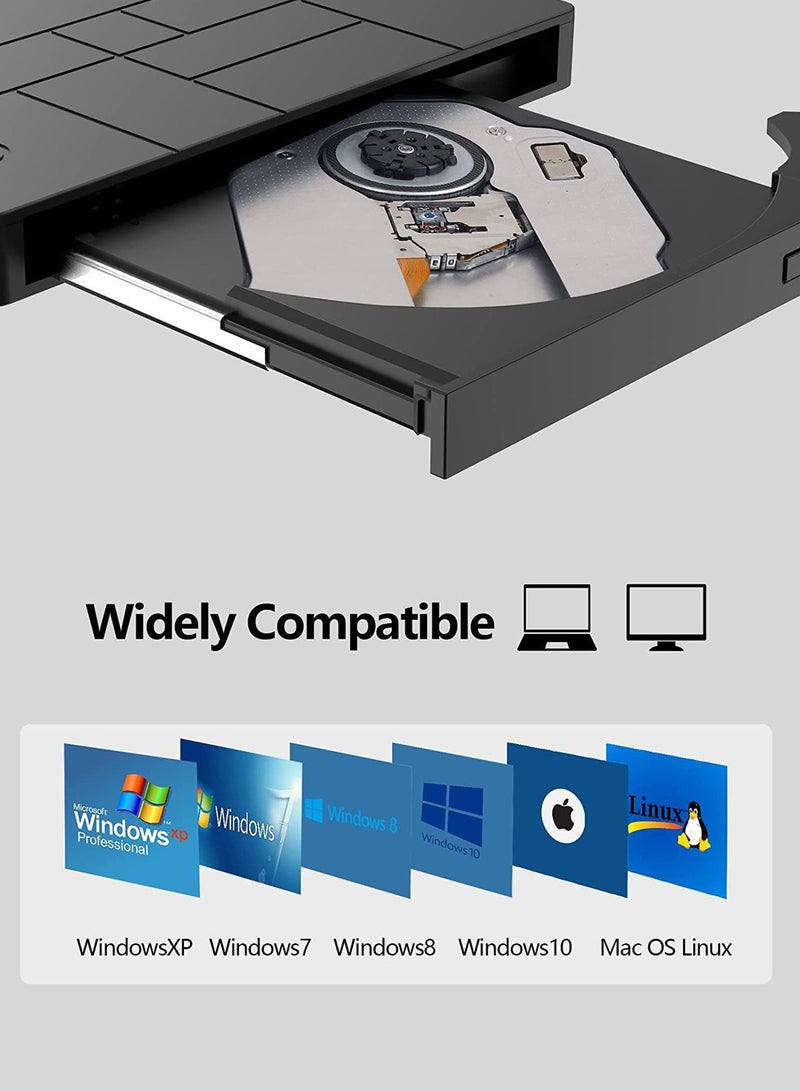 LEOKOR External CD/DVD Drive,7-IN-1 USB 3.0 Slim Portable DVD Player,CD ROM Burner,Writer,and External Disk Drive Optical Compatible with Laptop Desktop PC Windows Mac Linux OS (BLACK) - Image 5