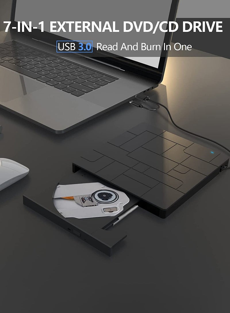 LEOKOR External CD/DVD Drive,7-IN-1 USB 3.0 Slim Portable DVD Player,CD ROM Burner,Writer,and External Disk Drive Optical Compatible with Laptop Desktop PC Windows Mac Linux OS (BLACK) - Image 4