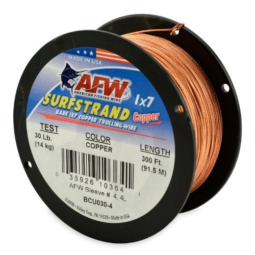 AFW American Fishing Wire Surfstrand Copper 1x7 Bare Trolling Wire, Copper Color, 30 Pound Test, 300-Feet - Image 1
