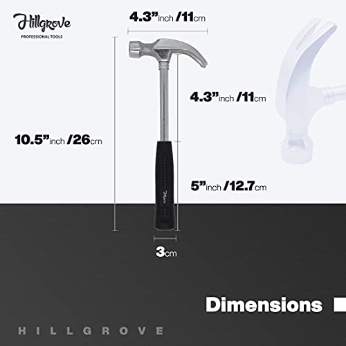 Hillgrove Durable Construction Metalworking Household Rubber Handle Straight Best Claw Hammer Repair Hand Woodworking Tool 10.5 inch Curved Claw Hammer - Image 4