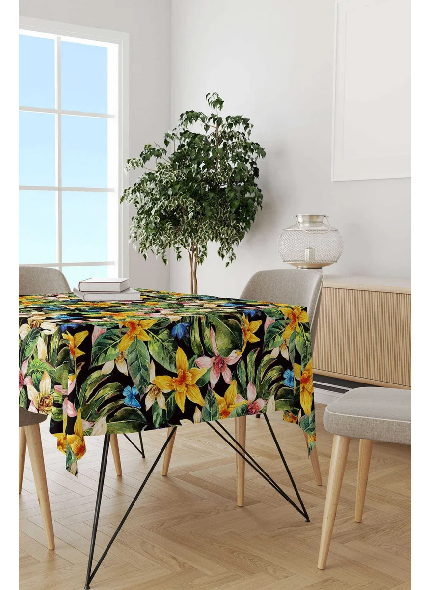 Cango Home Black Multicolor Tropical Patterned Digital Printed Tablecloth OTYK791-MS