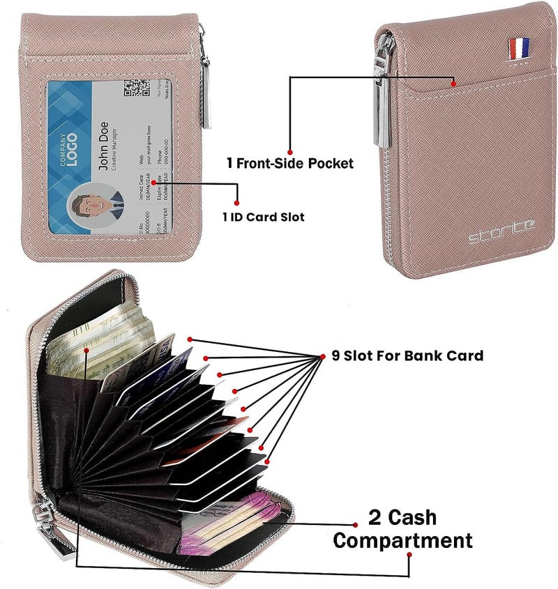 Storite PU Leather 9 Slot Vertical Credit Debit Card Holder Money Wallet Zipper Coin Purse for Men Women (Peach Pink - 11.5 x 2 x 8 Cm) - Image 3