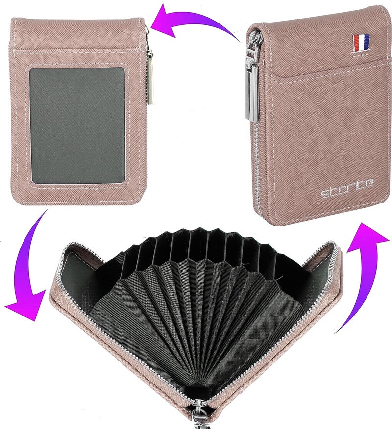 Storite PU Leather 9 Slot Vertical Credit Debit Card Holder Money Wallet Zipper Coin Purse for Men Women (Peach Pink - 11.5 x 2 x 8 Cm) - Image 4