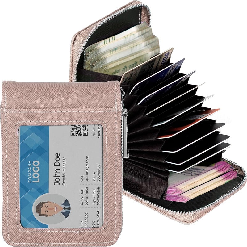 Storite PU Leather 9 Slot Vertical Credit Debit Card Holder Money Wallet Zipper Coin Purse for Men Women (Peach Pink - 11.5 x 2 x 8 Cm) - Image 5