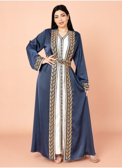 اكسا قفطان قطعتين مع حزام IK2008 ازرق  - Image 1
