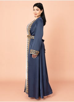 اكسا قفطان قطعتين مع حزام IK2008 ازرق  - Image 3