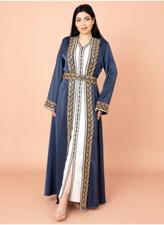 اكسا قفطان قطعتين مع حزام IK2008 ازرق  - Image 5