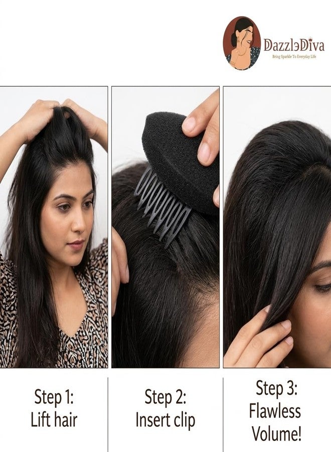 DazzleDiva 1Pcs Hair Puff Clips Volume Inserts, Breathable Sponge Bump It Up Styling Tools for Women & Girls, Nonslip Hair Base Padding Combs for Elegant Updos & Bouffant, Invisible Hair Accessories, Black 1Pcs - Image 4