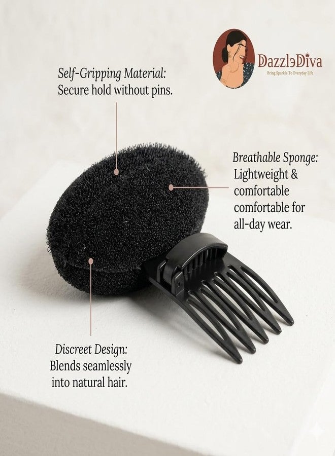 DazzleDiva 1Pcs Hair Puff Clips Volume Inserts, Breathable Sponge Bump It Up Styling Tools for Women & Girls, Nonslip Hair Base Padding Combs for Elegant Updos & Bouffant, Invisible Hair Accessories, Black 1Pcs - Image 3