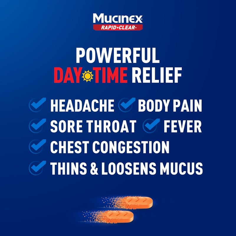 MUCINEX موسينكس رابد كلير أقصى قوة دواء البرد والإنفلونزا للبالغين 20 قرص  بخاخ تخفيف ضغط الجيوب الأنفية 0.75 أونصة عبوة مجموعة أدوية بدون وصفة طبية لتخفيف الأعراض - Image 2