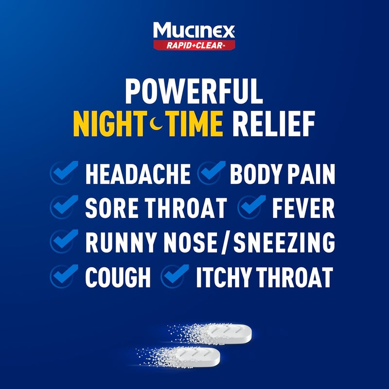 MUCINEX موسينكس رابد كلير أقصى قوة دواء البرد والإنفلونزا للبالغين 20 قرص  بخاخ تخفيف ضغط الجيوب الأنفية 0.75 أونصة عبوة مجموعة أدوية بدون وصفة طبية لتخفيف الأعراض - Image 3