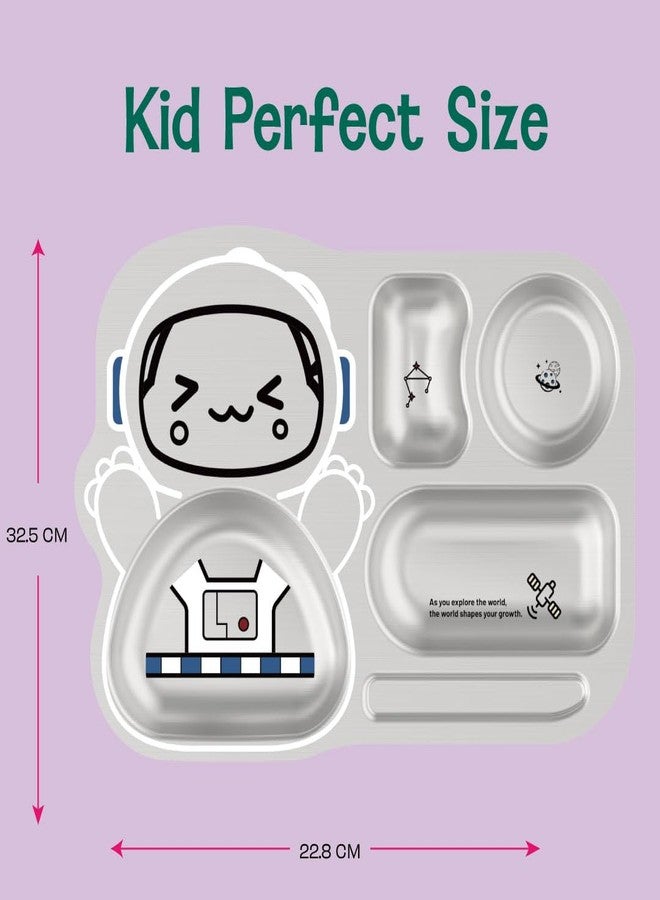 Basil Stainless Steel Spaceship Plate for Kids - Kids Plates for Food with 4 Compartments - Dinner Plates for Baby - Unbreakable Dinner Plates - Ideal for Birthday, Return Gifting - Tiger - Image 4