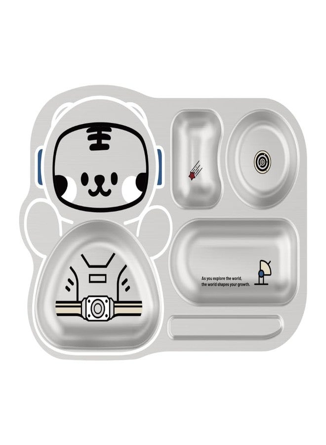 Basil Stainless Steel Spaceship Plate for Kids - Kids Plates for Food with 4 Compartments - Dinner Plates for Baby - Unbreakable Dinner Plates - Ideal for Birthday, Return Gifting - Tiger - Image 1