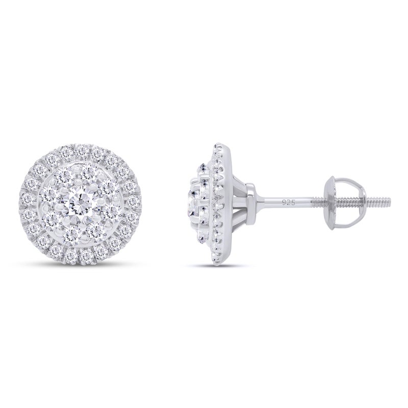 SAVEARTH DIAMONDS Halo Cluster Stud Earrings for Women Round Lab Created Moissanite Small Ear Studs with Screw Back in 14k White Gold Plated 925 Sterling Silver Jewelry Gift for Her - Image 1