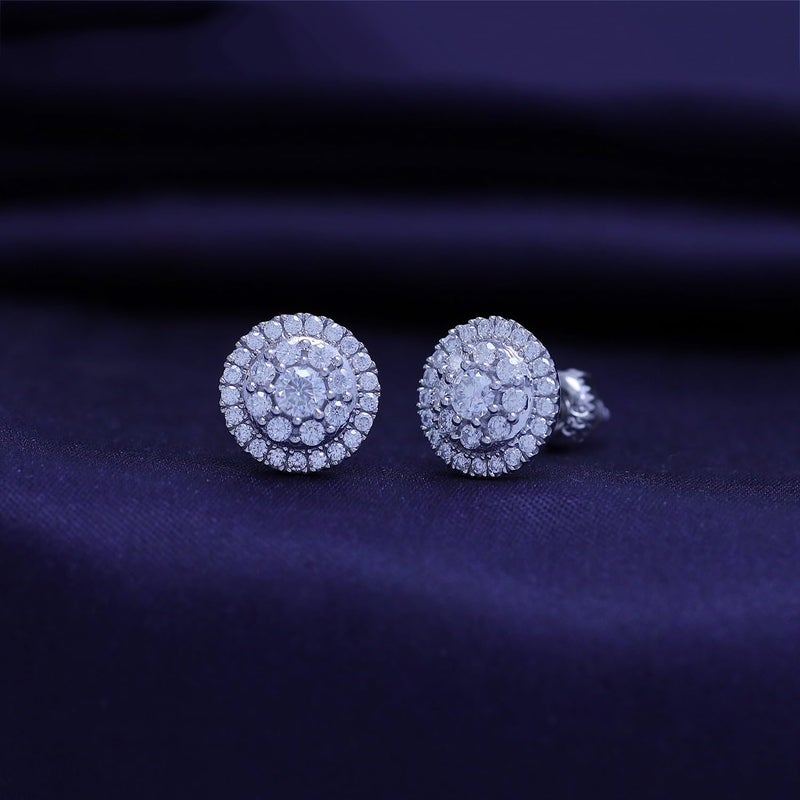 SAVEARTH DIAMONDS Halo Cluster Stud Earrings for Women Round Lab Created Moissanite Small Ear Studs with Screw Back in 14k White Gold Plated 925 Sterling Silver Jewelry Gift for Her - Image 4