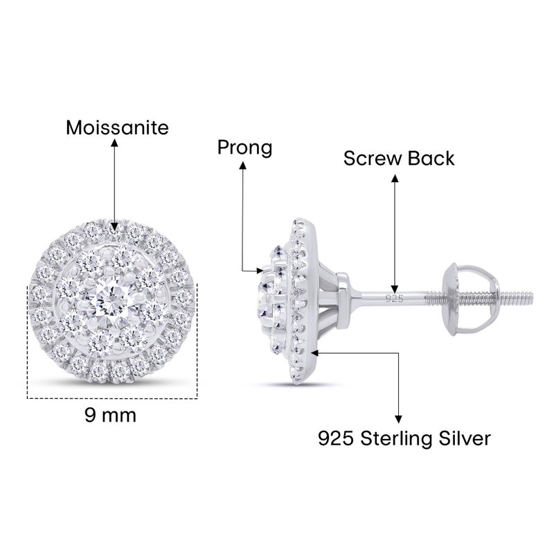 SAVEARTH DIAMONDS Halo Cluster Stud Earrings for Women Round Lab Created Moissanite Small Ear Studs with Screw Back in 14k White Gold Plated 925 Sterling Silver Jewelry Gift for Her - Image 2