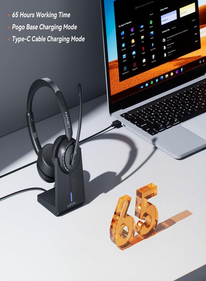 LEVN Wireless Headset, Wireless Headset with Mic for Work, AI Noise Cancelling, 65 Hrs Working Time, Bluetooth Headphones with Microphone from Computer/Call Center/Teams - Image 2