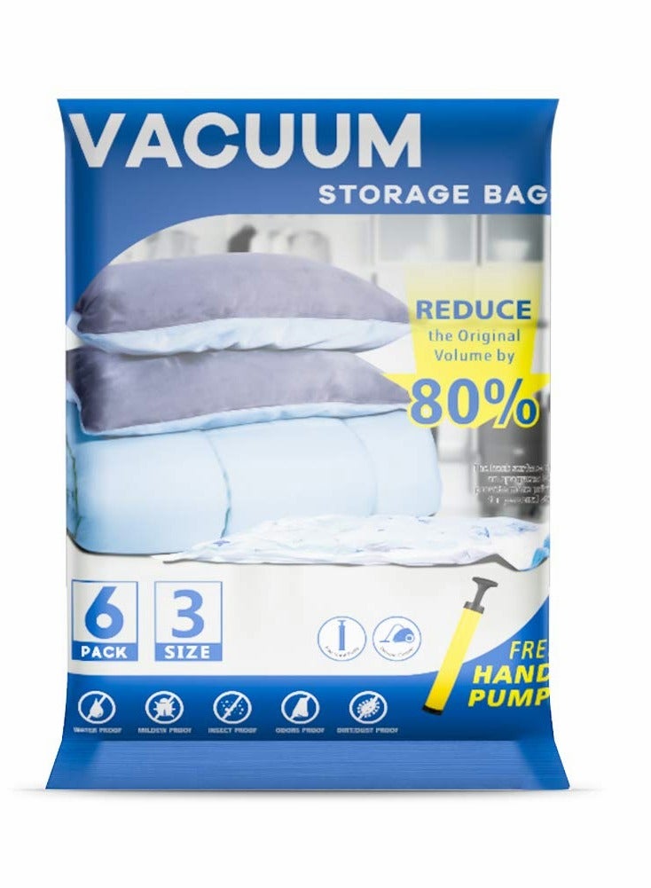 Vacuum Storage Bags 6 Bags Reusable Storage Bags Compression Storage Bags for Comforters Blankets Clothes Storage Hand Pump Included 2 Jumbo + 2 Extra Large + 2 Medium - Image 1