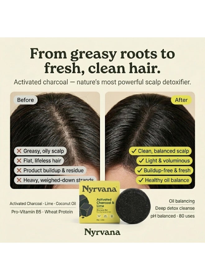 Nyrvana Activated Charcoal & Lime Shampoo Bar 80g (2.82 oz) | Clarifying for Oily Scalp | Deep Detox & Buildup Removal | Sulphate-Free Silicone-Free Colour-Safe - Image 4