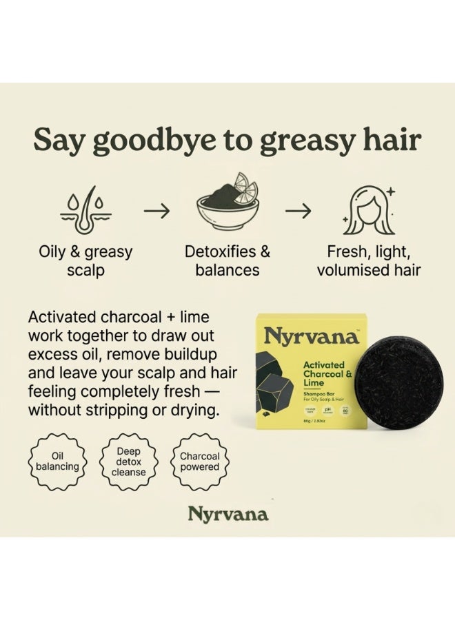 Nyrvana Activated Charcoal & Lime Shampoo Bar 80g (2.82 oz) | Clarifying for Oily Scalp | Deep Detox & Buildup Removal | Sulphate-Free Silicone-Free Colour-Safe - Image 5