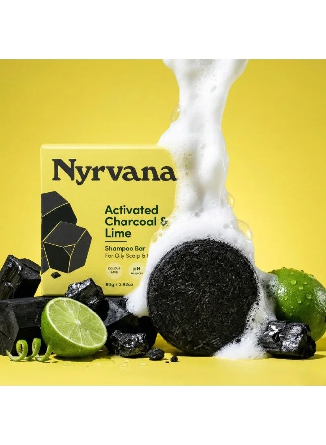 Nyrvana Nyrvana Clarifying Shampoo Bar - Activated Charcoal & Lime - For Oily Scalp - Sulphate & Silicone Free Solid Shampoo for Men & Women - 80g