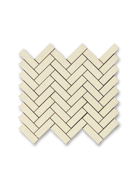 Elemente Mosaic Sheets in Engineered Marble Quartz for Surfacing Feature Walls of Luxurious Living SpacesInspirationHerringbone Crema Marfil
