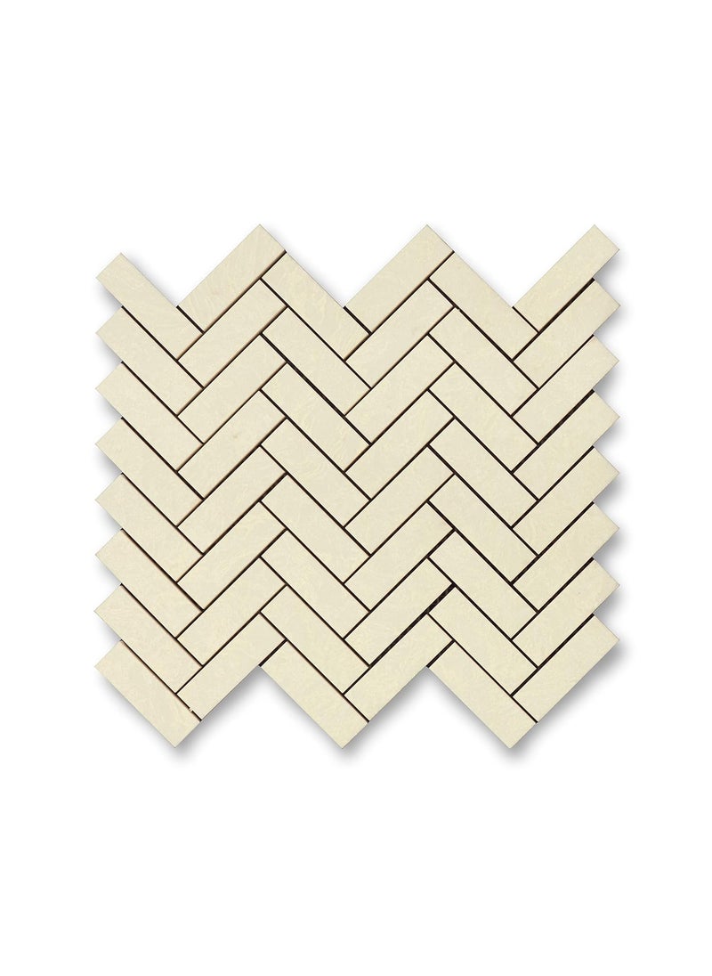 Elemente Mosaic Sheets in Engineered Marble Quartz for Surfacing Feature Walls of Luxurious Living SpacesInspirationHerringbone Crema Marfil