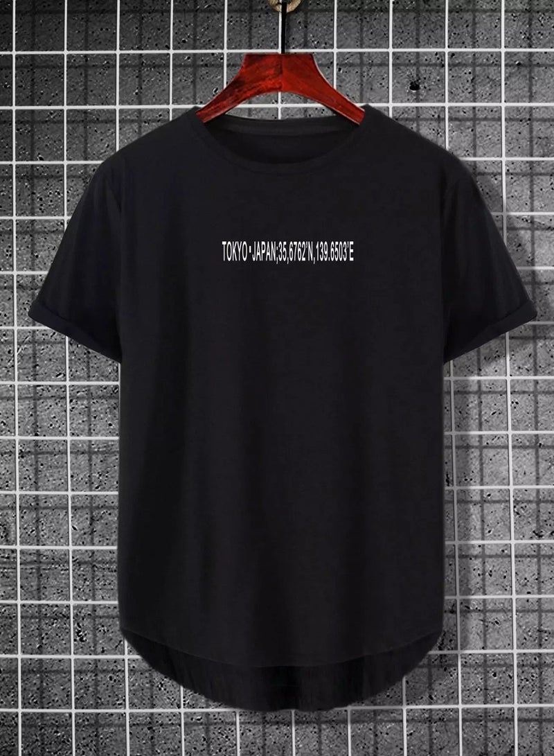 Men Slogan & Chinese Dragon Graphic High Low Hem Tee - Image 2