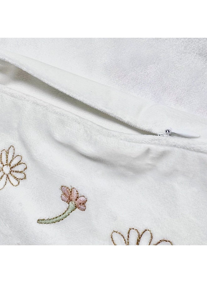 GOLD MANTIS Set Of 1 Muti-Daisy Embroidery Cushion Cover 45x45cm (18x18) – Decorative Throw Pillow Cover, Polyester Velvet, Invisible Zipper, Wrinkle/Fade-Resistant, Washable, Square, (WHITE) - Image 5
