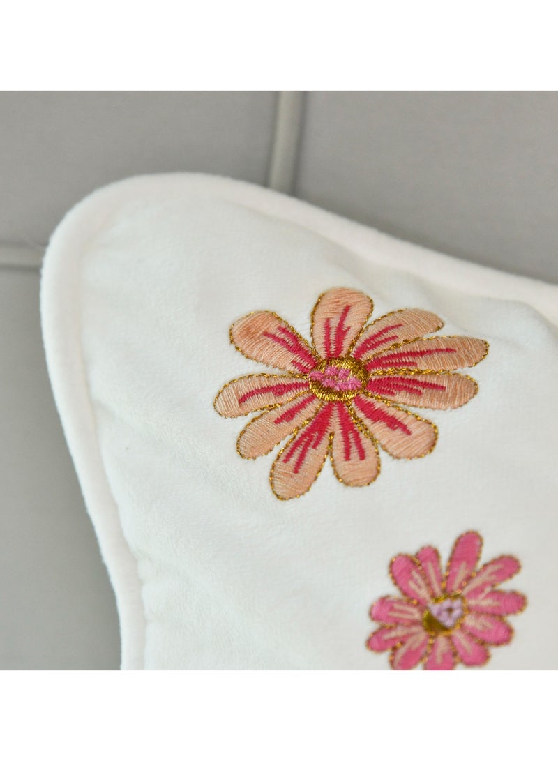 GOLD MANTIS Set Of 1 Muti-Daisy Embroidery Cushion Cover 45x45cm (18x18) – Decorative Throw Pillow Cover, Polyester Velvet, Invisible Zipper, Wrinkle/Fade-Resistant, Washable, Square, (WHITE) - Image 2
