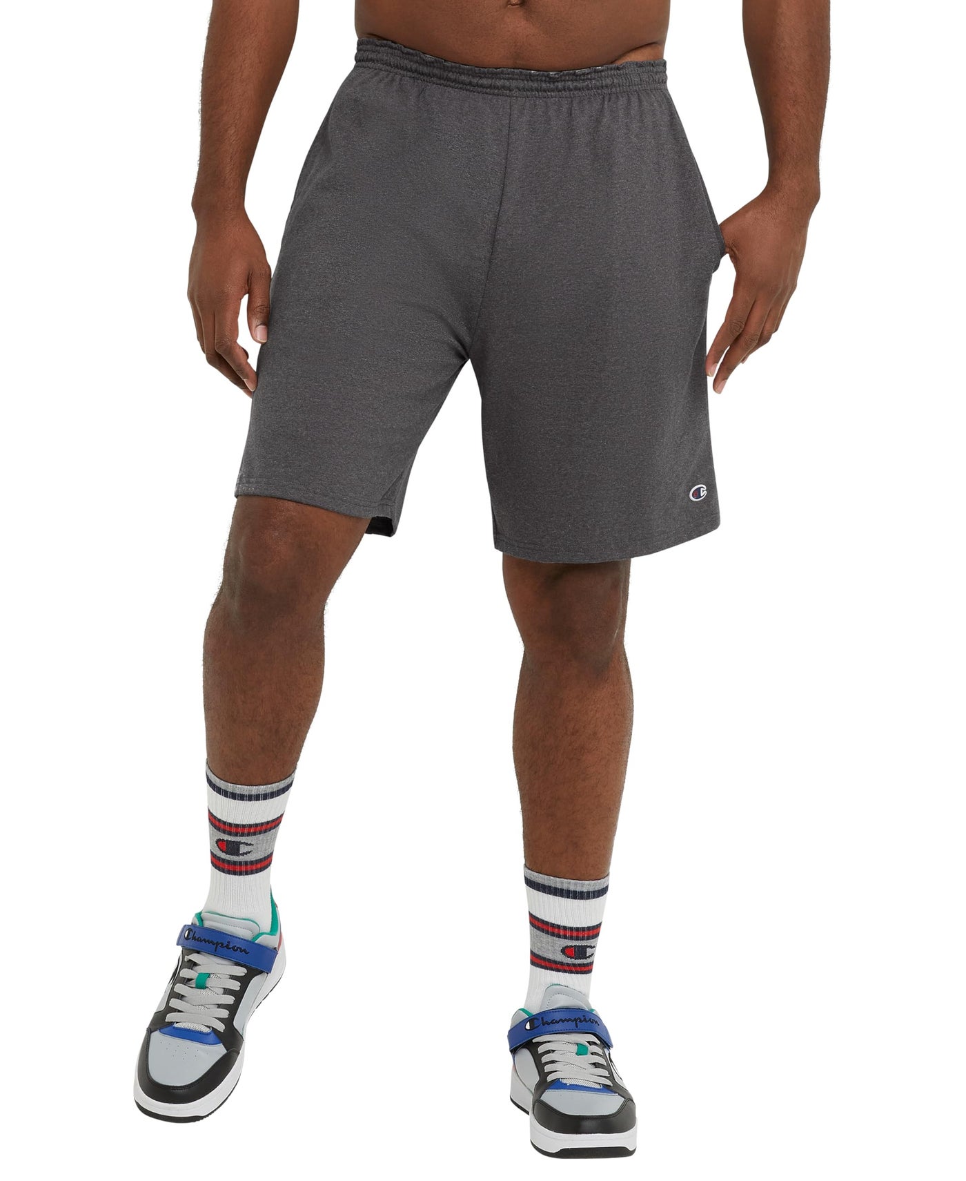 Champion, Lightweight Lounge, Casual Jersey Knit Men's, Weekend Shorts (Reg. or Big, Granite Heather C Patch Logo, 3X-Large Tall