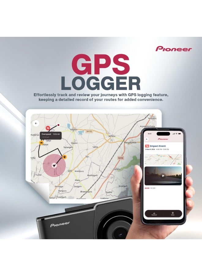 Pioneer Car Dash Camera VREC-H320SC | App Support | ADAS Warnings | 2MP 1080P | Wide Dynamic Range | 139 Field of View| GPS Logger | G-sensor| Emergency Recording |microSD Card support Upto 512GB - Image 2