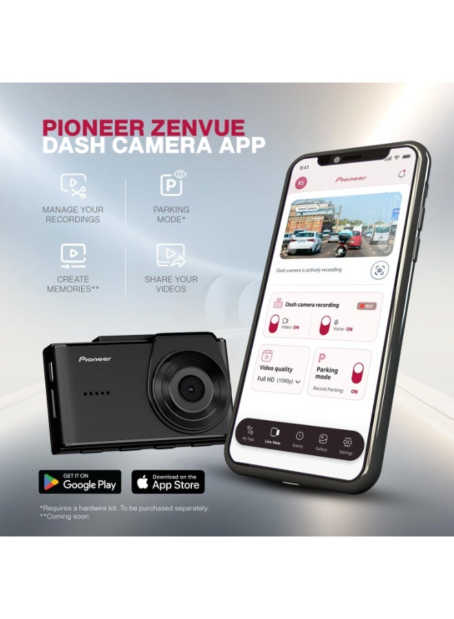Pioneer Car Dash Camera VREC-H320SC | App Support | ADAS Warnings | 2MP 1080P | Wide Dynamic Range | 139 Field of View| GPS Logger | G-sensor| Emergency Recording |microSD Card support Upto 512GB - Image 3