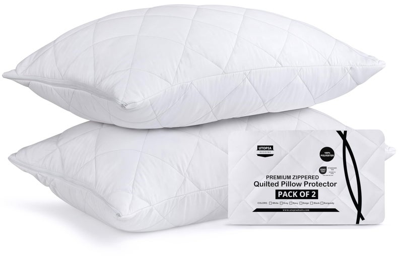 Utopia Bedding Pillow Protector 50x75 cm Quilted Zippered Soft  Breathable Microfiber Pillowcase Protectors 2 Pack  White