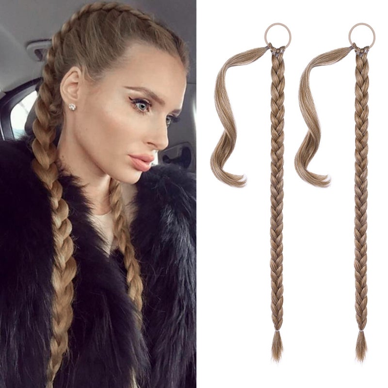 SEIKEA 2PCS Long Braid Ponytail Extension with Hair Tie Long Straight Wrap Around Hair Extensions Ponytail Soft Synthetic Hair Dark Blonde 26 Inch (After Braided 23 Inch) - Image 1