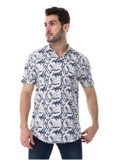 WHITE RABBIT Self Pattern Turn Down Collar Shirt - White, Grey & Navy Blue  - Image 1