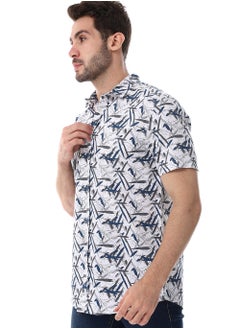 WHITE RABBIT Self Pattern Turn Down Collar Shirt - White, Grey & Navy Blue  - Image 2