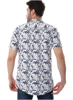WHITE RABBIT Self Pattern Turn Down Collar Shirt - White, Grey & Navy Blue  - Image 3
