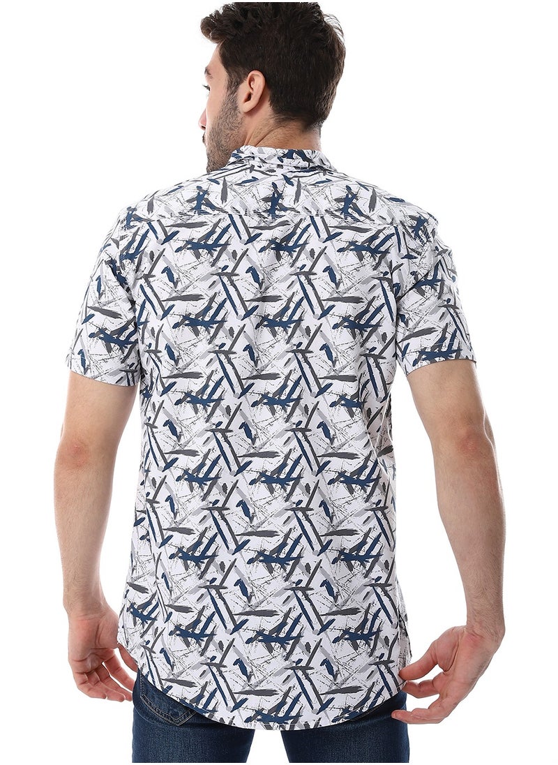 WHITE RABBIT - Self Pattern Turn Down Collar Shirt - White, Grey & Navy Blue - Image 1