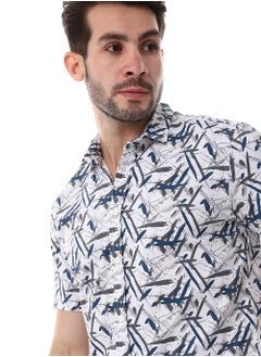 WHITE RABBIT Self Pattern Turn Down Collar Shirt - White, Grey & Navy Blue  - Image 4
