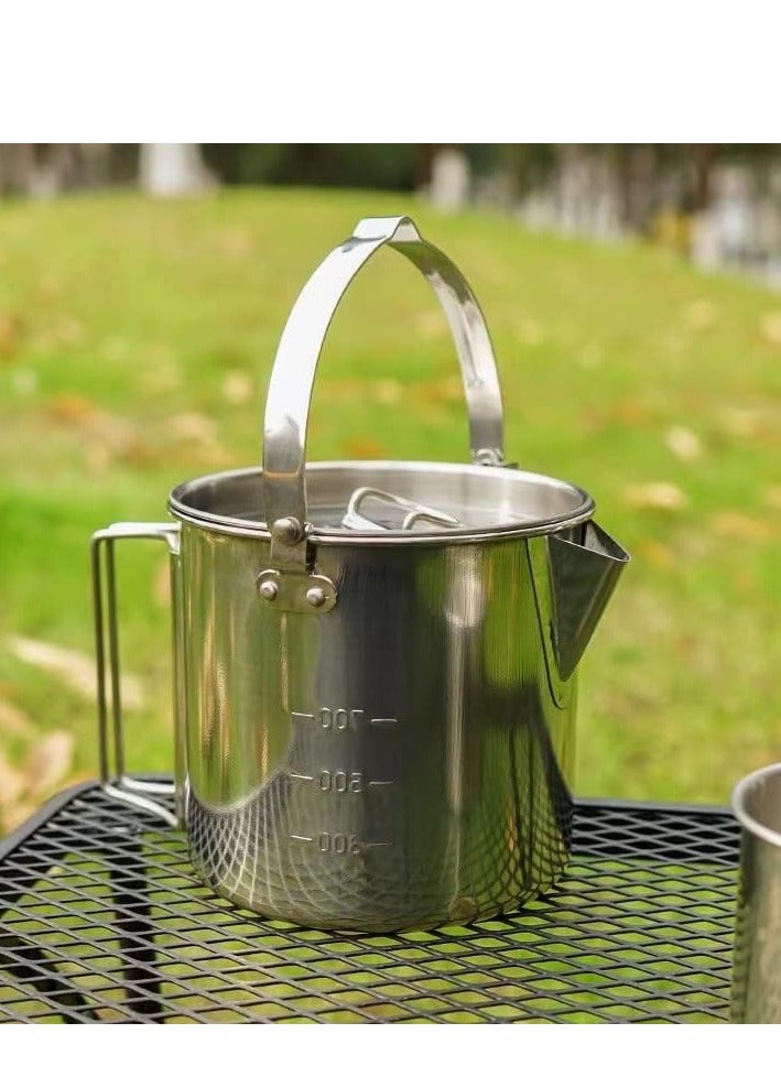 1.2L Camping Pot Stainless Steel Tea Kettle Outdoor Water Boiler Portable Kettle for Camping Bushcraft and Travel.